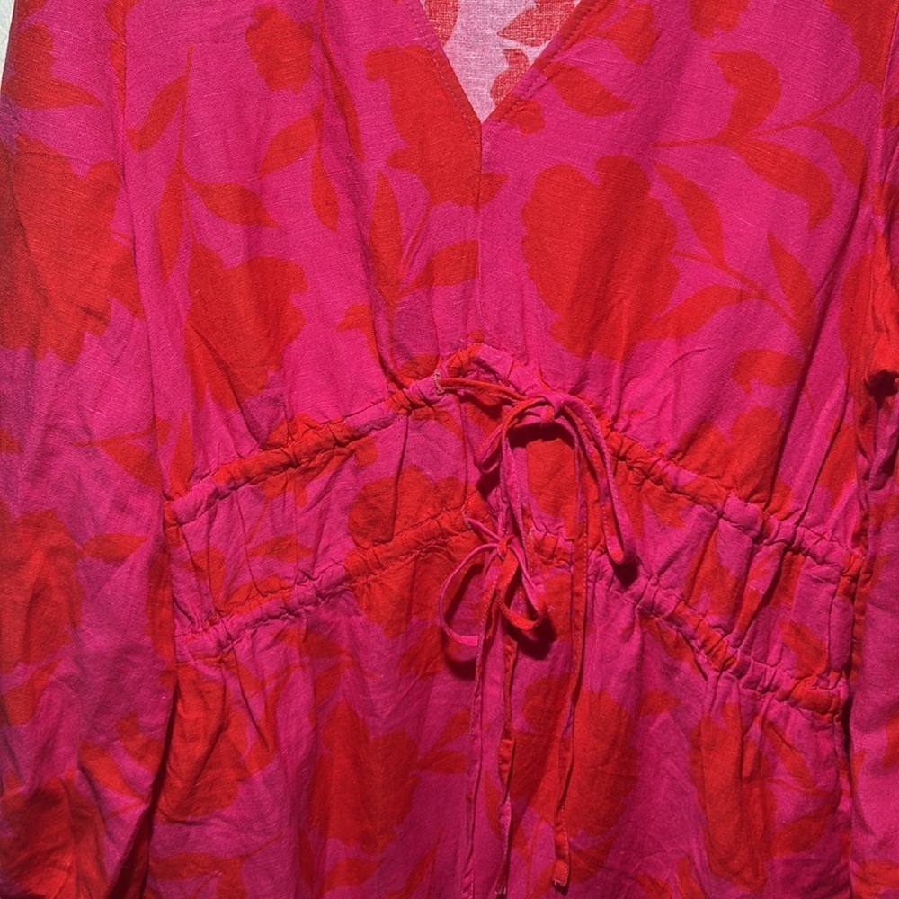 Kate Spade x Target Classic Rose Linen Midi Dress Pink/Red Size Large NWOT - Picture 9 of 12